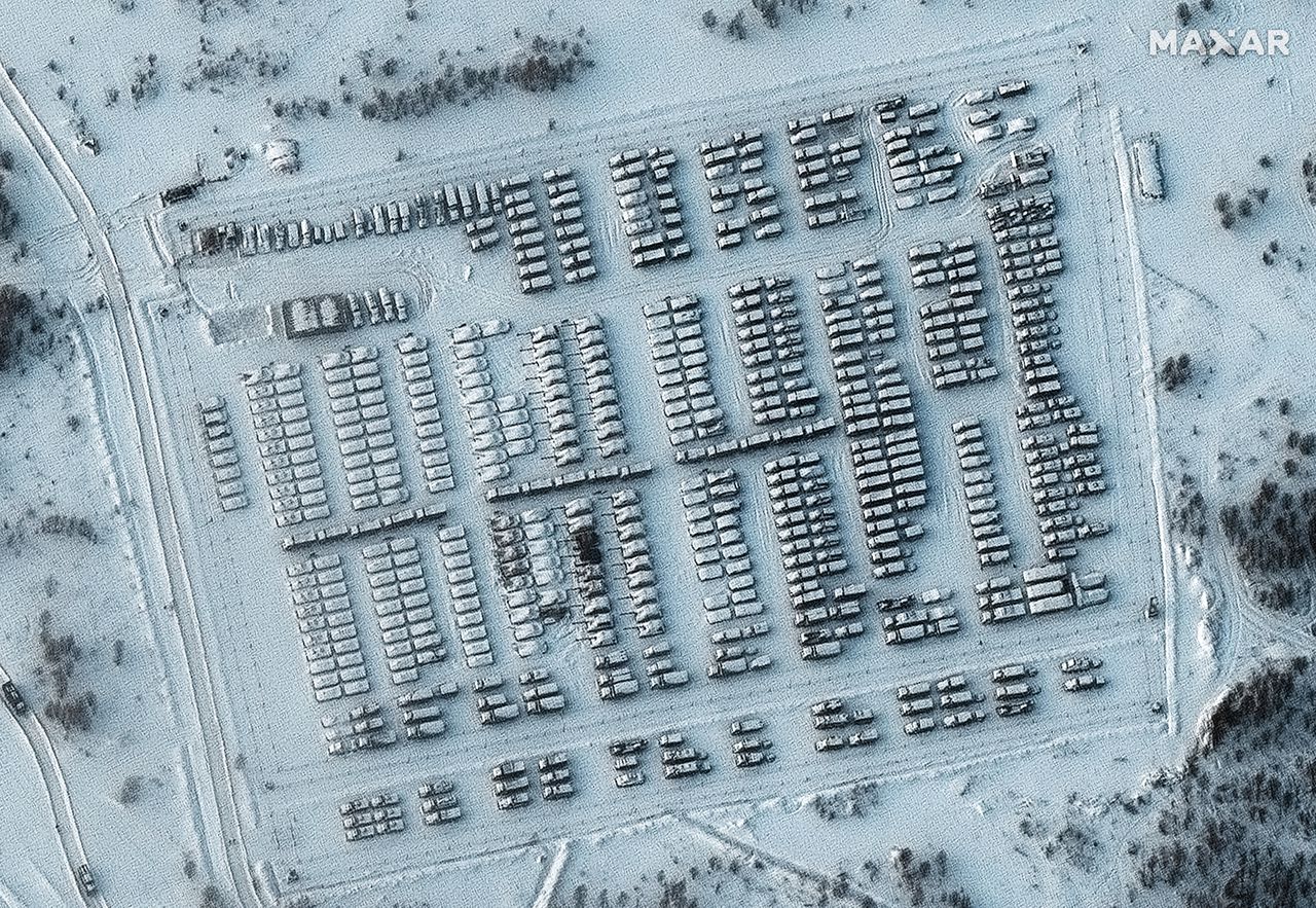 Een woensdag gemaakte satellietfoto van Russische legereenheden in Voronezj, niet ver van Oekraïne.