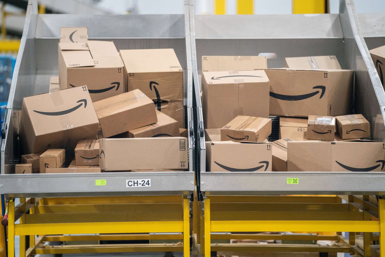 Pakketjes van Amazon in een distributiecentrum in de Amerikaanse staat Georgia.