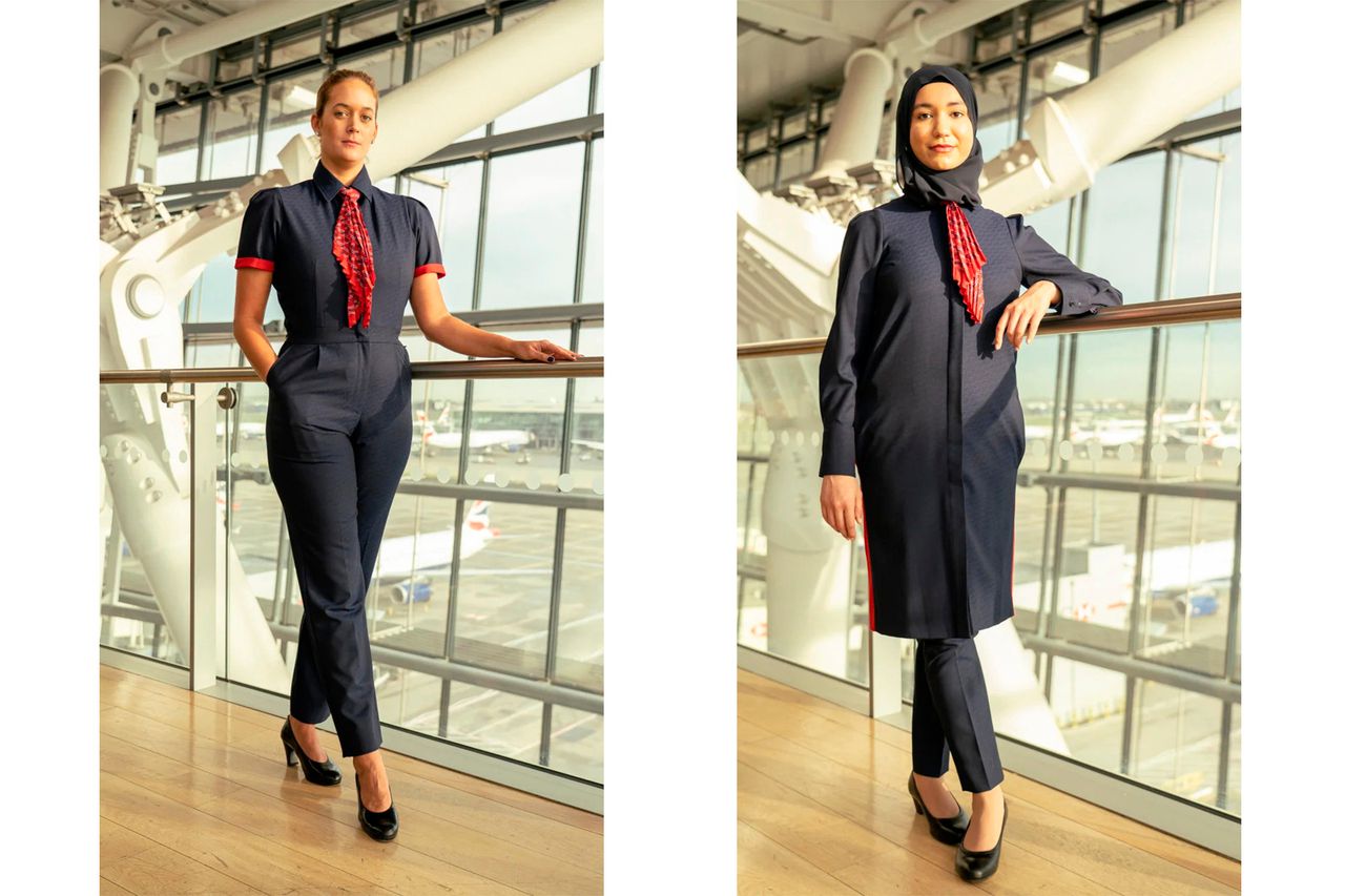 Modeontwerper Ozwald Boateng ontwierp werkkleding voor het cabinepersoneel van British Airways. Nieuw zijn de jumpsuit en de hijab.