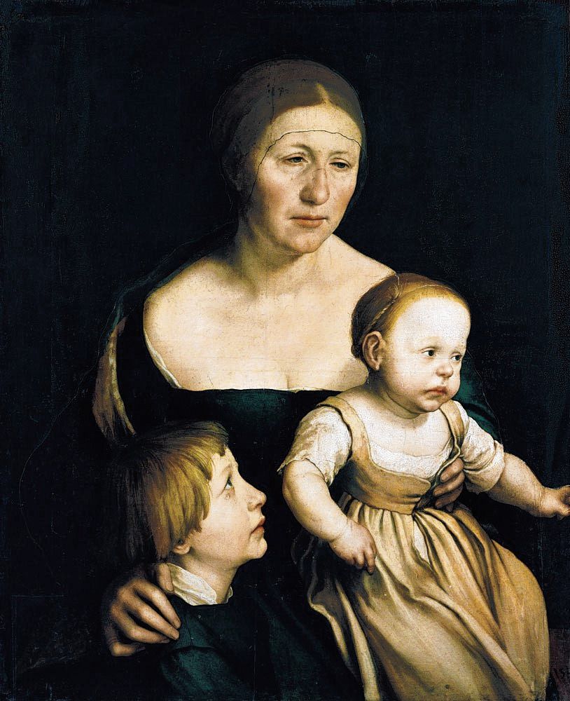 Het gezin van de schilder, circa 1528. Papier op paneel, 79,4x64,7 cm