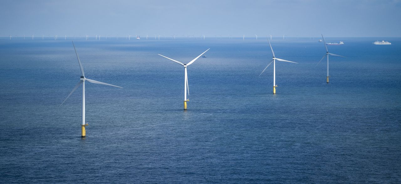 Een windmolenpark in de Noordzee.