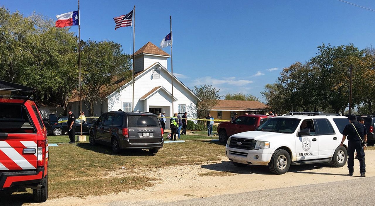 De kerk in Sutherland Springs waar in 2017 het bloedbad plaatshad. Het is nog steeds de dodelijkste massa-schietpartij in de Texaanse geschiedenis.
