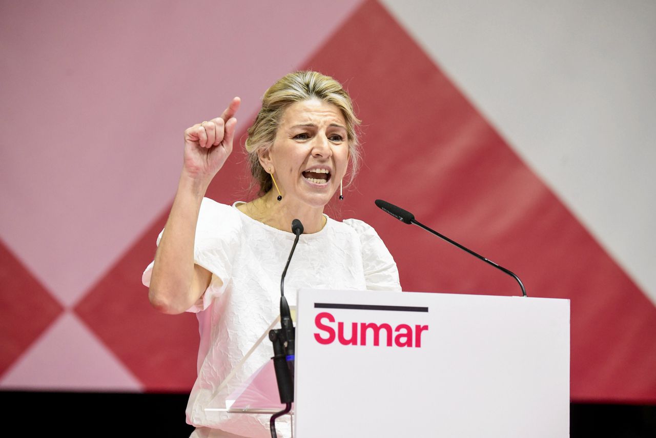 De Spaanse vicepremier en minister van Yolanda Díaz Pérez (Arbeid) presenteerde afgelopen zondag haar partij ‘Sumar’.