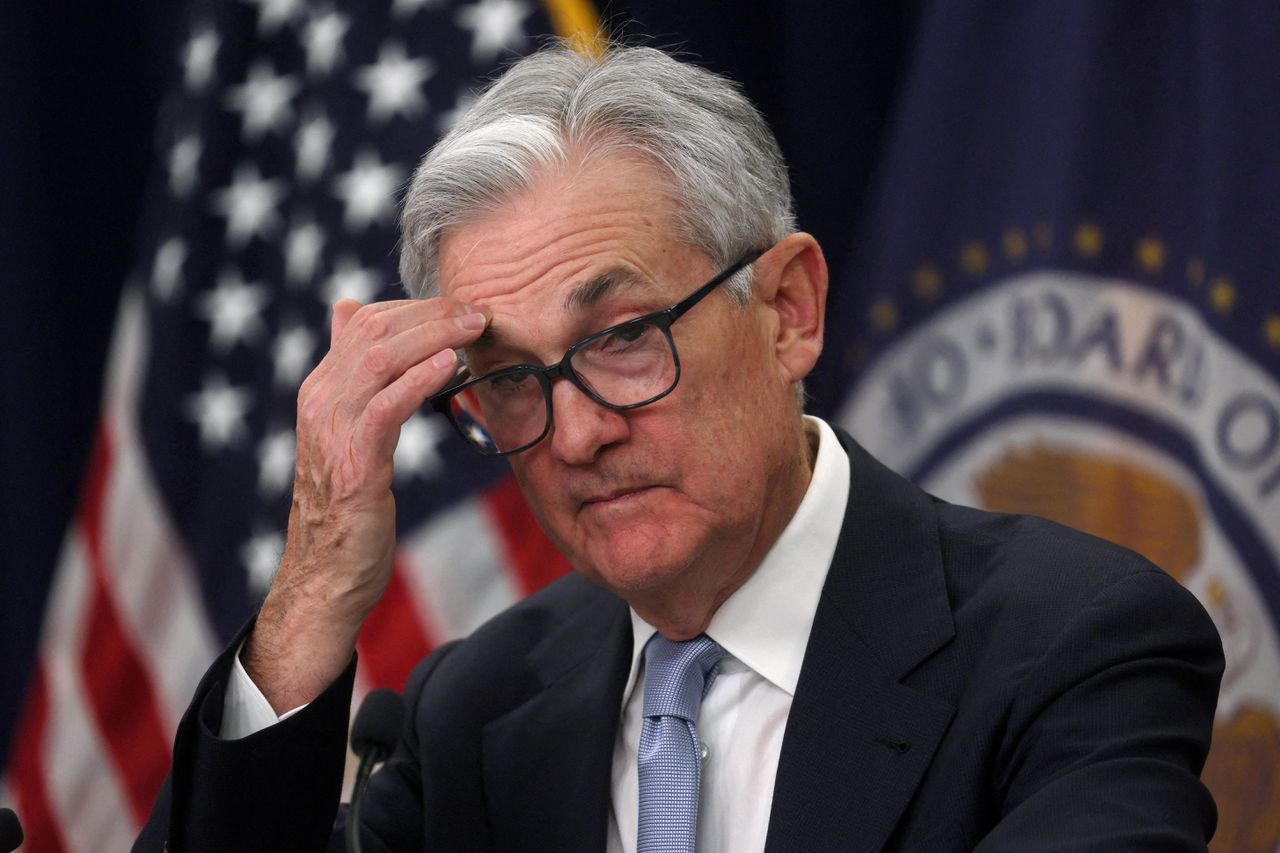 Jerome Powell, voorzitter van de Fed, bij een persconferentie in maart.