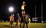 <strong>Trainende rugbyers</strong> bij een plaatselijke club in Castelnau-Magnoac in het departement Hautes-Pyrenees, in het zuidwesten van Frankrijk.